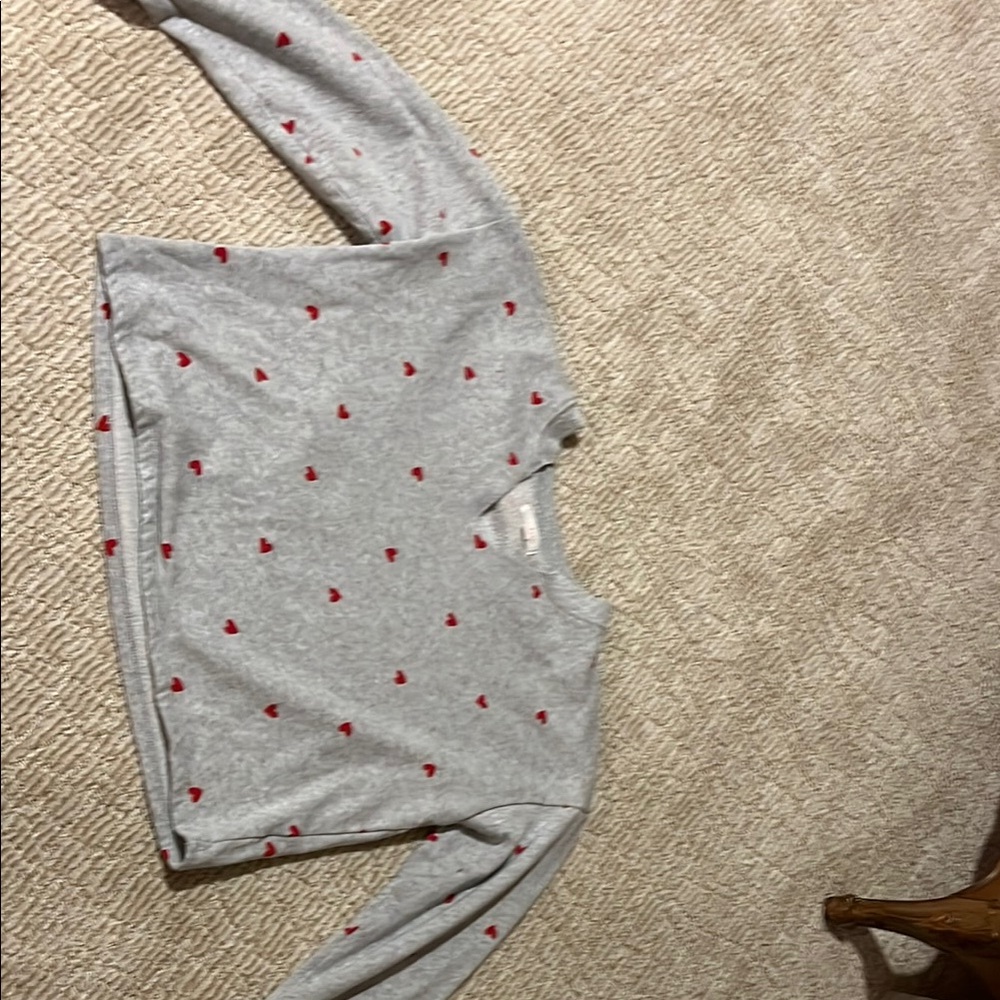 Gray Sweater with Red Heart Pattern
